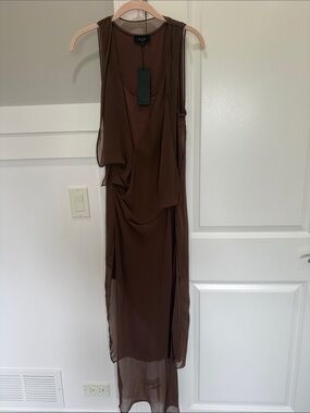 MAAC Brown Sleeveless Sheer Drape Maxi Dress